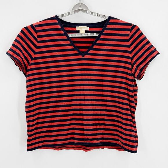 Michael Michael Kors blue red striped T-shirt size 3X v-neck preppy nautical - Picture 1 of 7